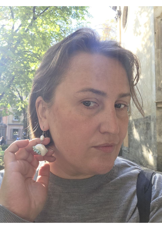 Sculptural Succulent Earrings with Natural Shells and Pearls