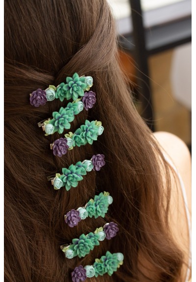 Green and Purple Succulent Hair Clip Hair Pin