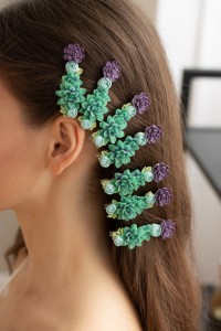 Green and Purple Succulent Hair Clip Hair Pin