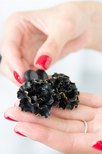 Black gold Flowers Statement earrings, polymer clay earrings