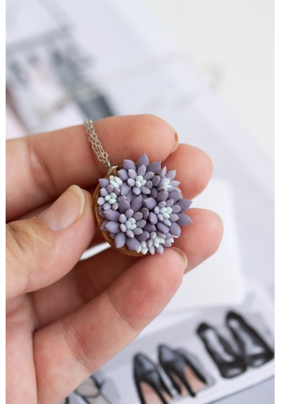 Unique Succulent Nutshell Necklace Purple