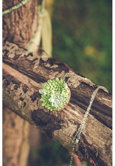 Unique Succulent Nutshell Necklace Green