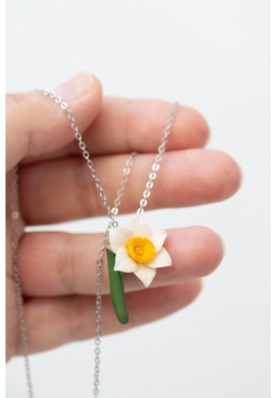 Daffodil Necklace, Flower Charm Necklace, March Birth Flower