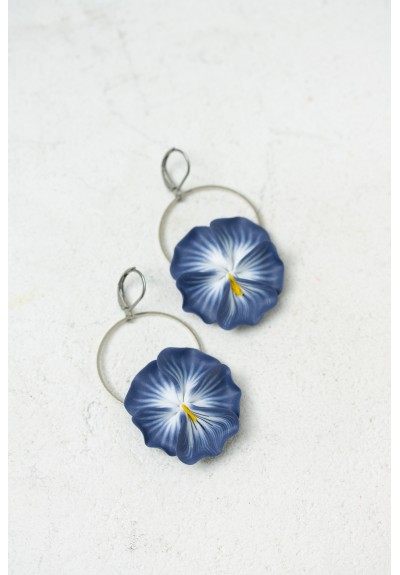 Pansy Flower Earrings -  Statement dangle earrings