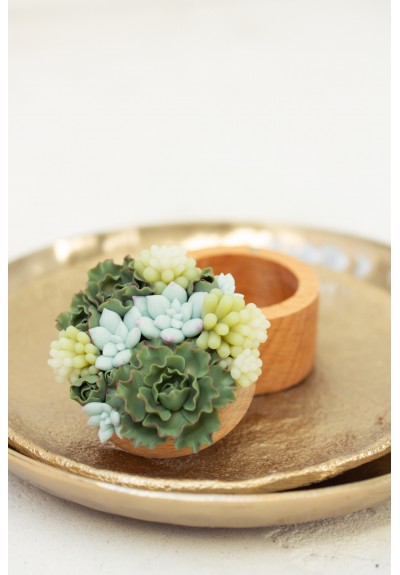 Handmade Wooden Ring Box with Succulent Decor – Unique Ash Wood Wedding Jewelry Box with Magnetic Lid – Engagement or Gift Keepsake Box