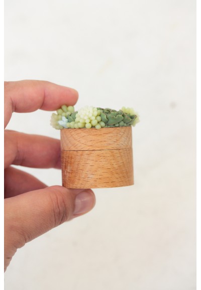 Handmade Wooden Ring Box with Succulent Decor – Unique Ash Wood Wedding Jewelry Box with Magnetic Lid – Engagement or Gift Keepsake Box