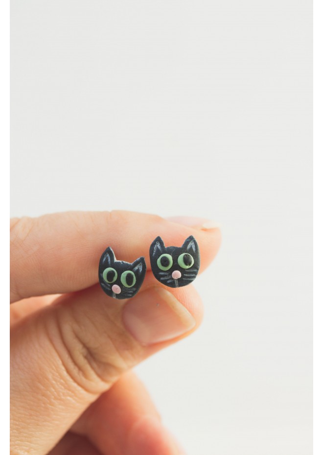 Animal Stud Earrings – Black Cat & Gray Mouse | Hypoallergenic Jewelry for Sensitive Ears