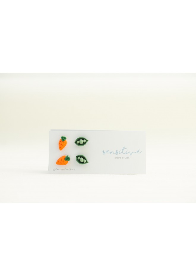 Mini Vegetable Stud Earrings – Carrots & Pea Pods | Hypoallergenic Jewelry for Sensitive Ears