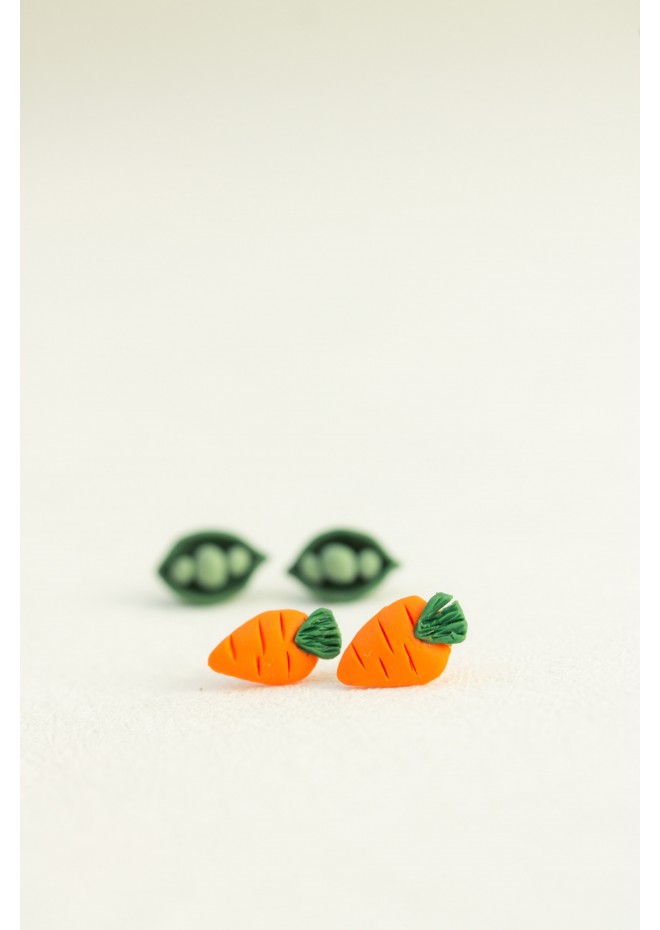 Mini Vegetable Stud Earrings – Carrots & Pea Pods | Hypoallergenic Jewelry for Sensitive Ears