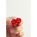 Handmade Red Pansy Clip-On Earrings for Sensitive Ears | Polymer Clay Flower Jewelry