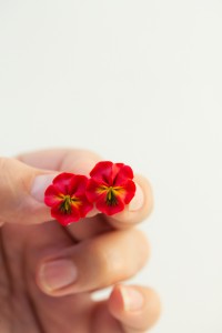 Red Pansy Clip-On Earrings for Non-Pierced Ears – Handmade Polymer Clay Flower Jewelry, Hypoallergenic Plastic Clips