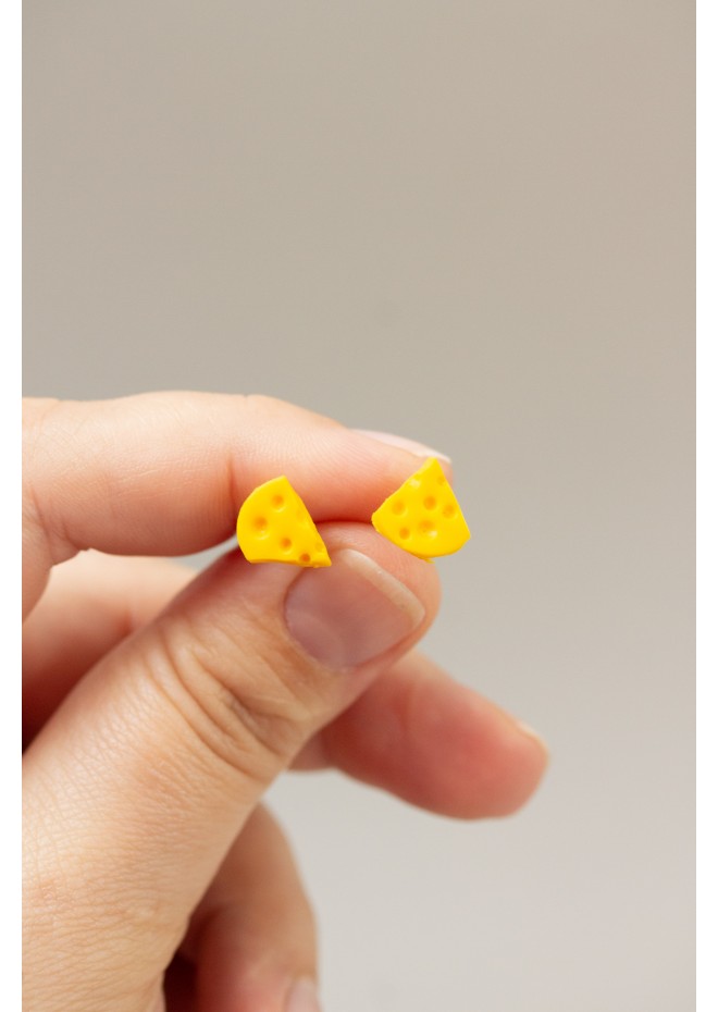 Mouse & Cheese Stud Earrings – Hypoallergenic Polymer Clay Jewelry for Sensitive Ears