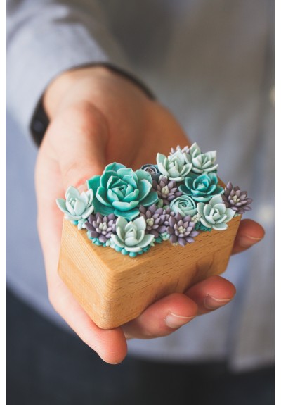 Handmade Wooden Ring Box with Succulent Décor – Unique Engagement Keepsake