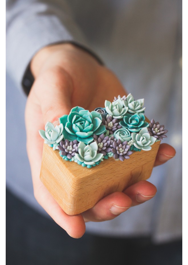 Unique Wooden Ring Box with Succulent Décor