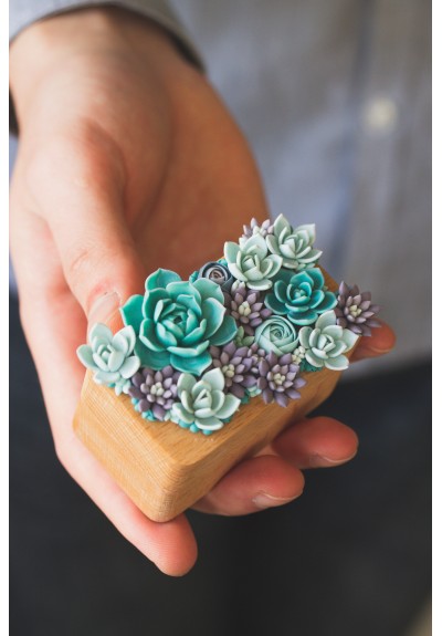 Handmade Wooden Ring Box with Succulent Décor – Unique Engagement Keepsake