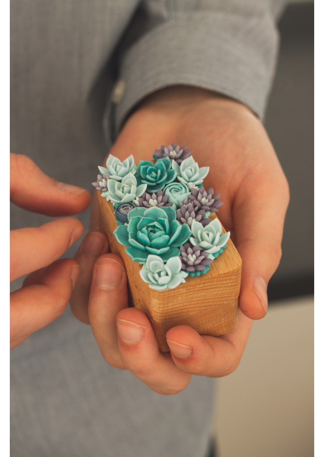 Unique Wooden Ring Box with Succulent Décor