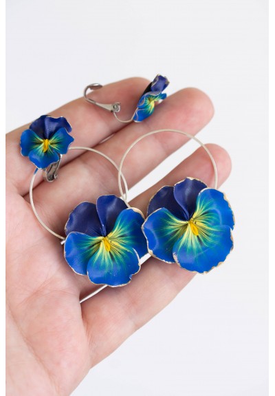 Dark Blue Pansy Clip-on Earrings