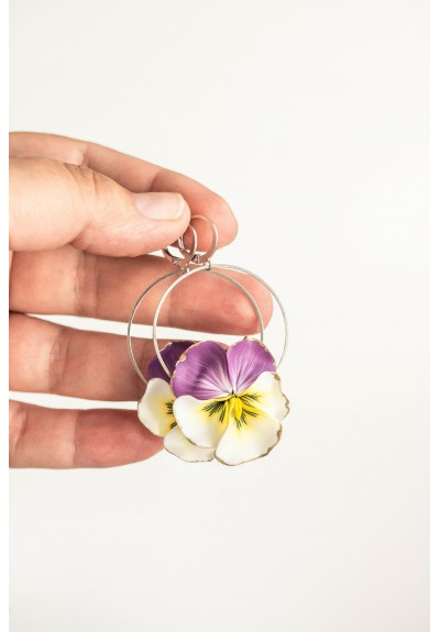 Statement and Beautiful: Exquisite Violet and Yellow Blossom Pansy Flowers Earrings