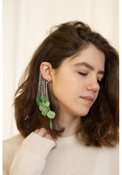 Green Leaf Ear Cuff – Handmade Polymer Clay Leaves