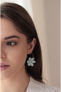 Blue Succulent Flower hoop earrings from polymer clay, 100% handmade