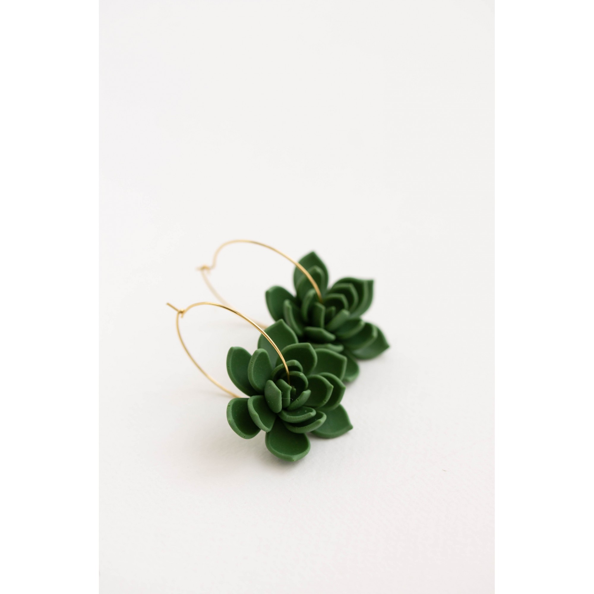 Black Succulent Flower hoop earrings from polymer clay, 100% handmade