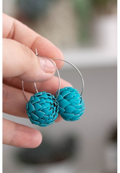 Teal Artichoke Hoop Earrings