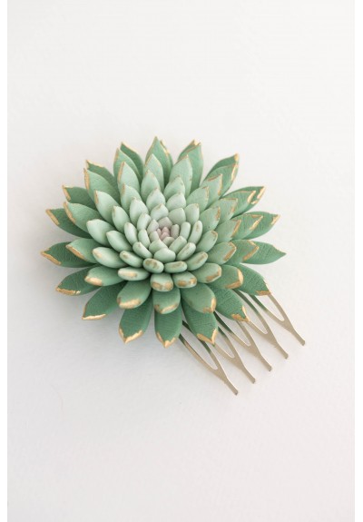 Green Gold Succulent hair Comb