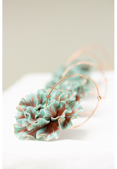 Blue and Bronze Flower Hoop Earring