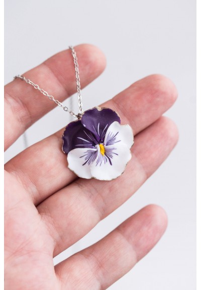 Blue  Red Yellow Purple Pansy Pendant Charm Necklace