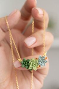 Green, Blue, and Orange Succulent Necklace