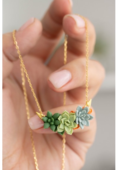 Green, Blue, and Orange Succulent Necklace