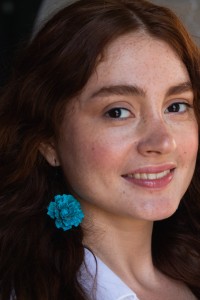 Blue gold Flowers Statement earrings, polymer clay earrings