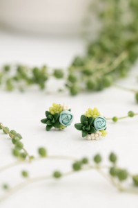 Green and Blue Succulent Stud Earrings