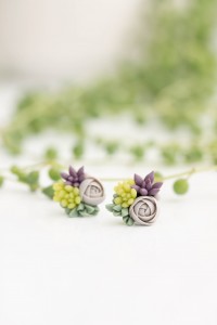Green, Purple, and Gray Succulent Stud Earrings